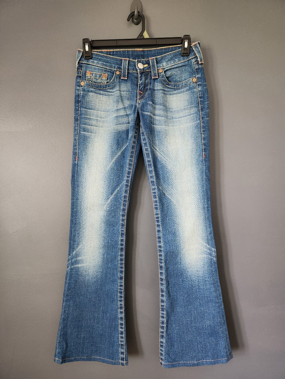 True Religion Y2K Style Low Rise Faded Flare Jeans Women's 26 Longer Length EUC